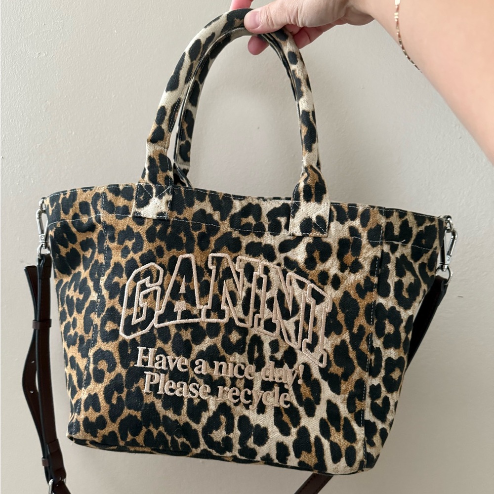 Ganni small leopard tote